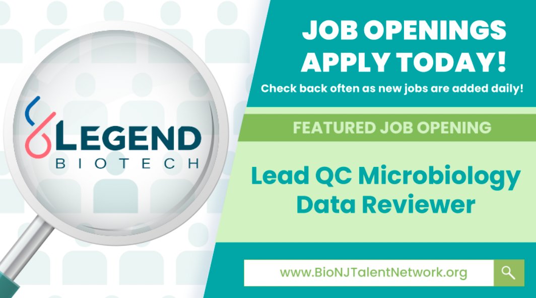 JOB ALERT: Legend Biotech is #hiring a Lead QC Microbiology Data Reviewer! Visit #BioNJ’s Career Portal and #apply today! Check back often as new jobs are posted daily. #NJJobs #career #resume #lifesciencejobs #jobalert #njjobs ow.ly/ks4v50Retq2