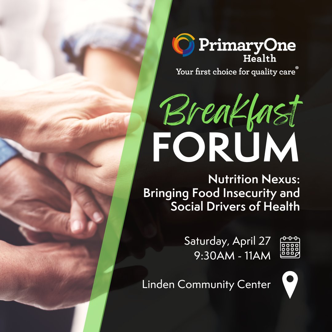 Please join PrimaryOne Health and co-sponsor, Franklin County Public Health, at our community breakfast forum, addressing a specific Social Determinant of Health (SDOH)- food insecurity. Register here: ow.ly/za7n50Ri5Zr