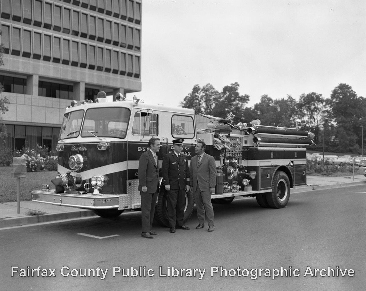 #TBT to when our Woodlawn Fire Station got a new fire truck, pictured here in front of the historic Massey Building. The Massey Building served as the main seat of the county government. The building then became the headquarters for @fairfaxcountypd @ffxfirerescue until 2017