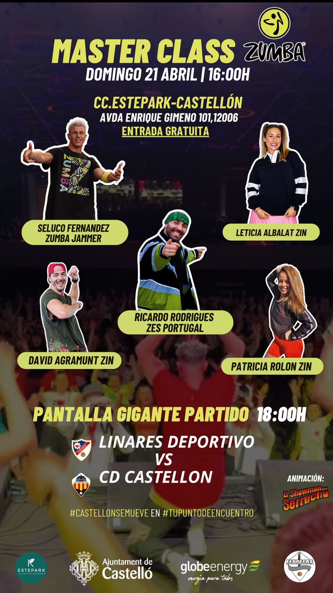 EsteparkCs's tweet photo. 🚨¡3 DÍAS faltan para este gran evento en la Plaza #Estepark!

💃🕺#Zumba Masterclass + ⚽️partido del Linares VS. @cdcastellon  en pantalla gigante + 🎁múltiples sorteos con premios de nuestra pista de hielo #FunIce, #ScapaT Escape Room y #mammaluisa.

PORQUE CASTELLONSEMUEVE https://t.co/ZdhkdhBVY2
