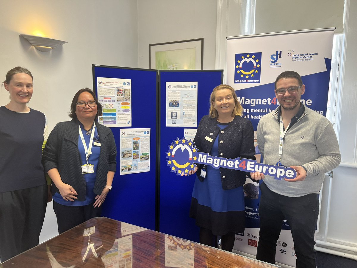 The final checks on their posters .. Jheannie CNM 2 & Jamie staff nurse part of the #SJHNursing contingency heading to @Magnet4Europe 🧲conference next week 🇧🇪 🌍 🇺🇸 🇪🇺 ✈️. Excitement is building & we’re ready for shared learning ..