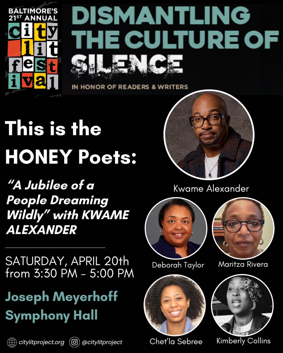 In the Baltimore area? Join is for the CityLit Festival on Saturday April 20th at the Meyerhoff, 9:30a-6:30p I'll be in conversation with Kwame Alexander!