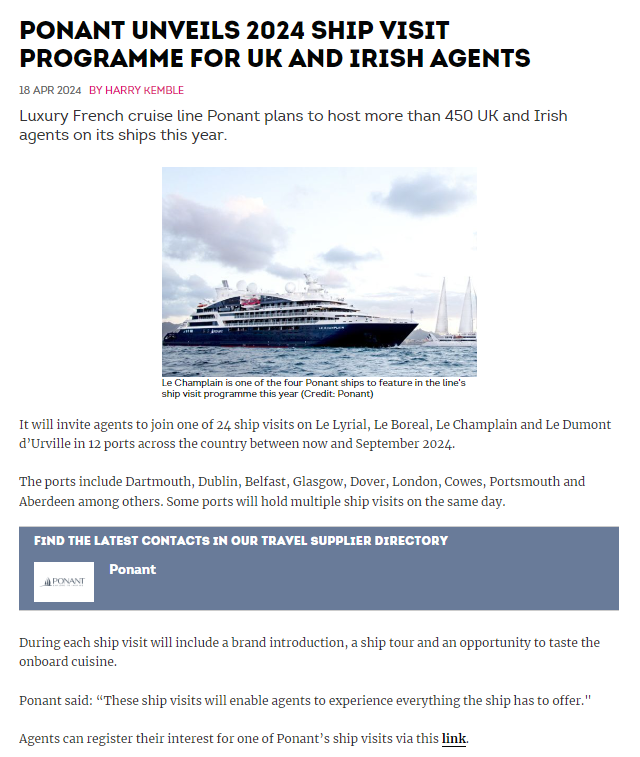 Thanks @TTGMedia & @HarryKemble for the coverage of the upcoming ship visits #Ponant #Exploretoinspire    ttgmedia.com/cruise/ponant-…