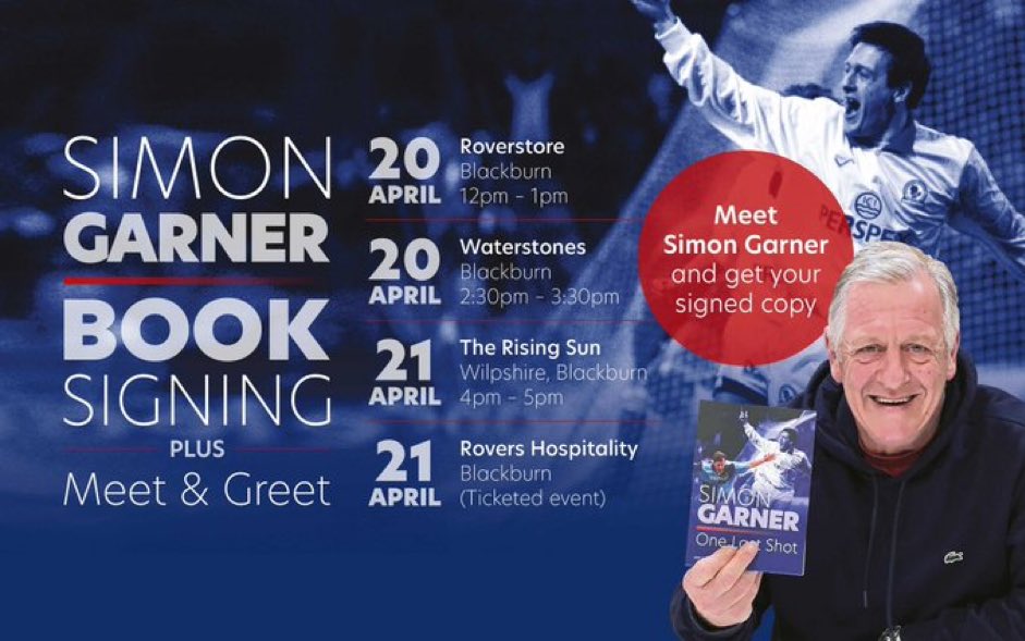 On a whirlwind tour of Blackburn this weekend with the legend @simongarner10 for a flurry of signing events for his new book One Last Shot. Co-author @DanClough87 will be along for the ride too. Come along and stock up for Christmas! ⚽️ 📕