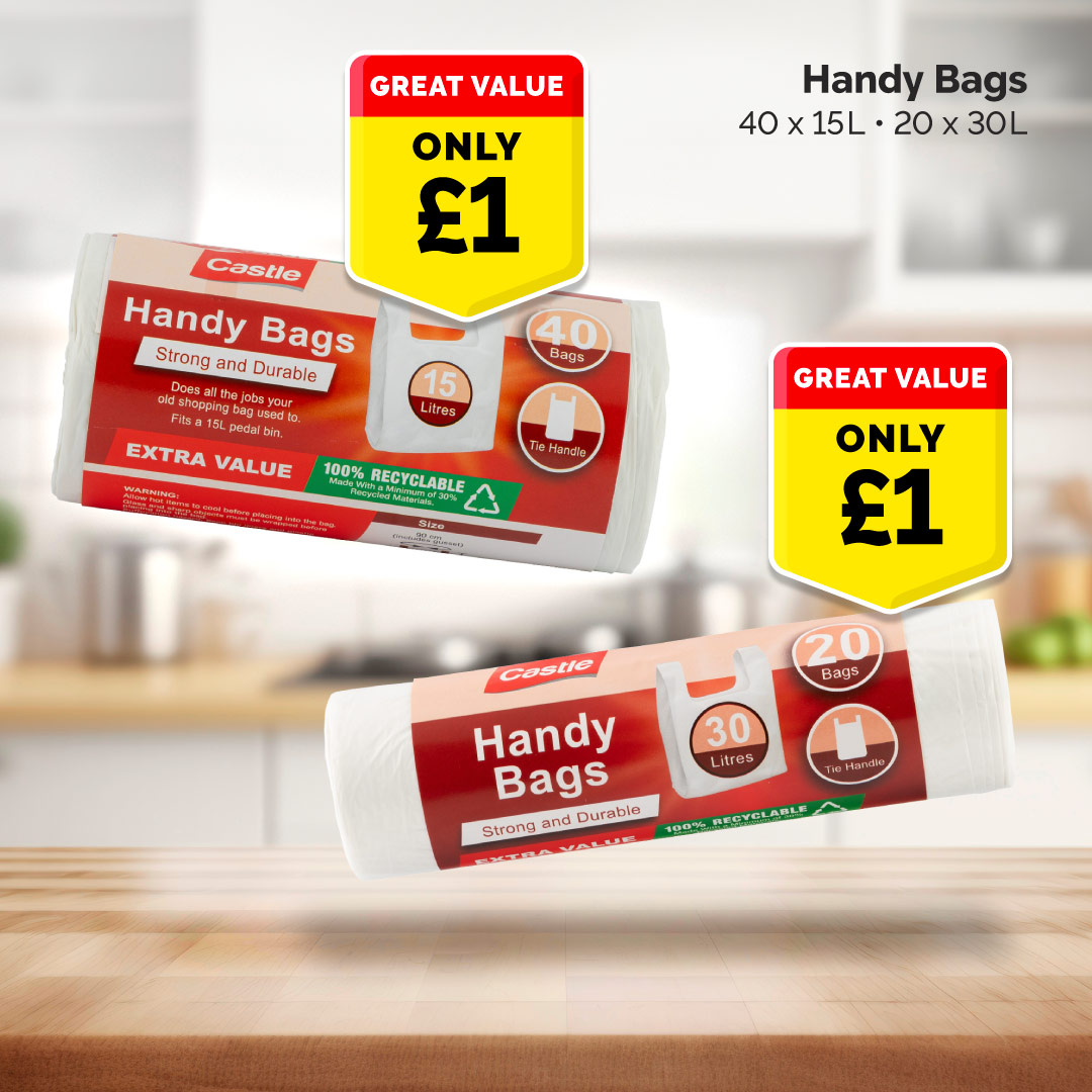 Our handy bags in 15L or 30L are just £1 per roll. 🗑️