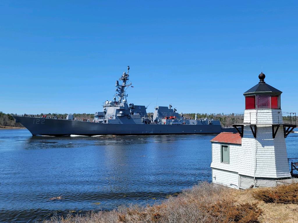 Future USS John Basilone (DDG 122) Arleigh Burke-class Flight IIA guided missile destroyer heading out of Bath, Maine for sea trials last week - posted April 18, 2024 #ussjohnbasilone #ddg122 SRC: FB- USS John Basilone - DDG 122