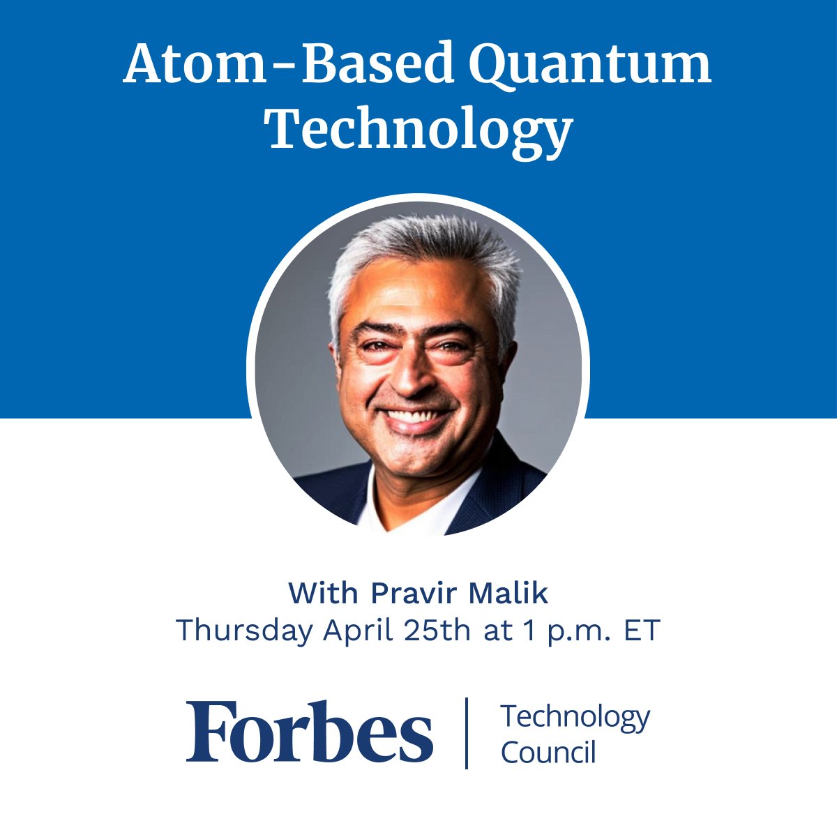 Join Member Leader @pravirmalik for a discussion focused on cutting-edge progress in atom-based quantum technology.

Thursday April 25th at 1PM ET | hubs.li/Q02ppsvy0

#quantumtechnology #quantumsensing #quantumcomputing