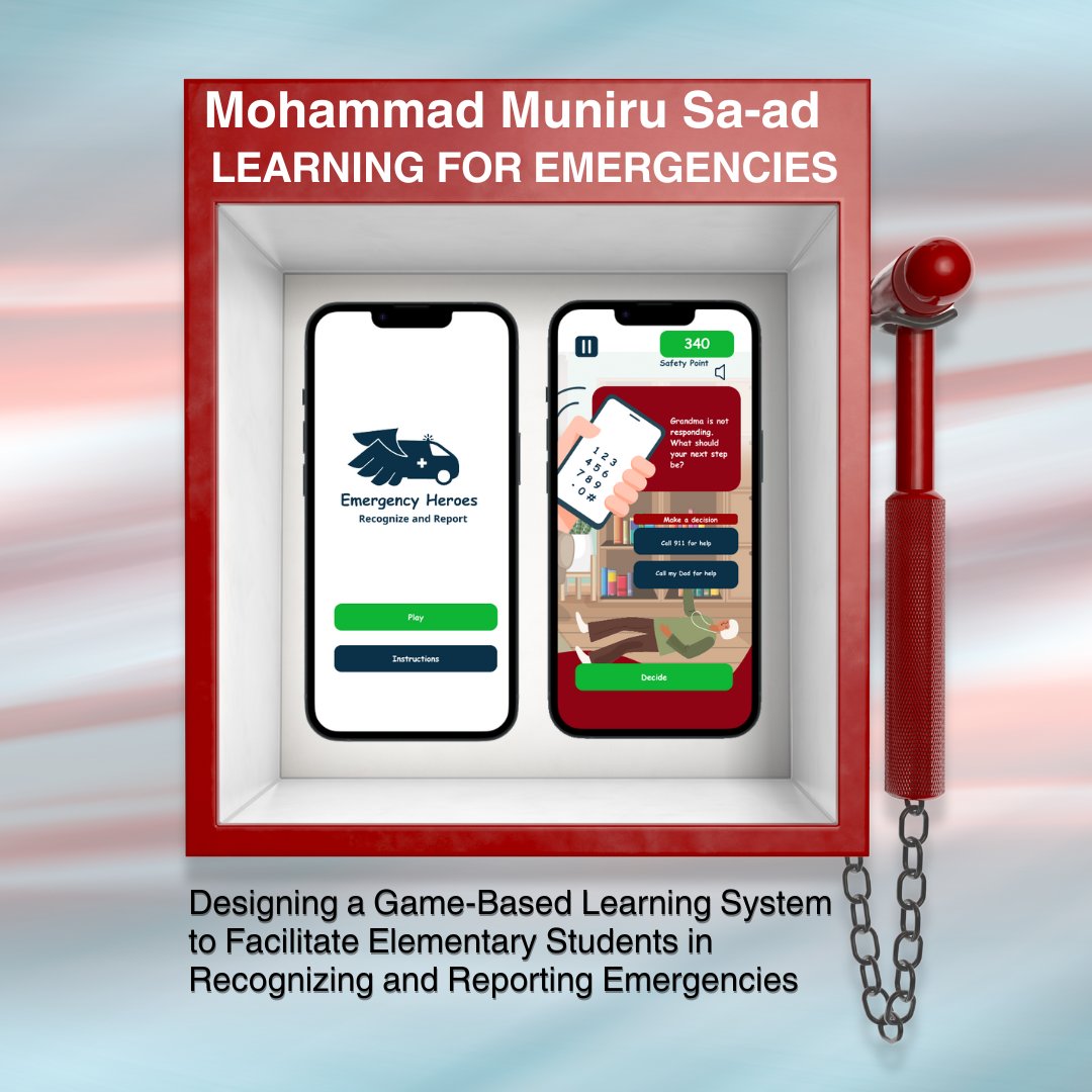 Back at it again with another #ThesisThursday! Last week Mohammad Muniru Sa-ad defended his creative project an app called "Emergency Heroes" that will help kids feel confident about asking for help and caring for their loved ones. Congratulations Mohammad! #emdd #thesisdefense