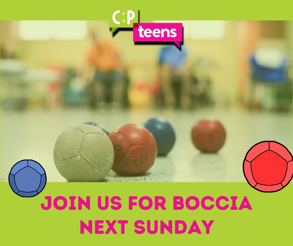 Have you got any plans next Sunday? Why not come to CP Teens UK Boccia on the 28th?! 1-4pm, Chesterfield. Fun, tactical & competitive. Best suited to those with moderate to severe Cerebral Palsy and similar neurological physical disabilities. Register: cpteensuk.org/events