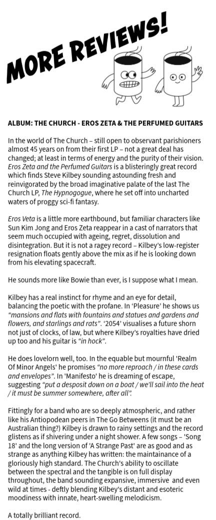 assistant_help's tweet photo. Our LP will be up and available for purchase on Sunday. And I'm scrambling to finish the fanzine at the same time. Exciting times.

Here's a quick glance at a (first draft of a) review which'll go in the zine - on The Church's ace new LP, Eros Zeta &amp; The Perfumed Guitars https://t.co/162VAP4L0A