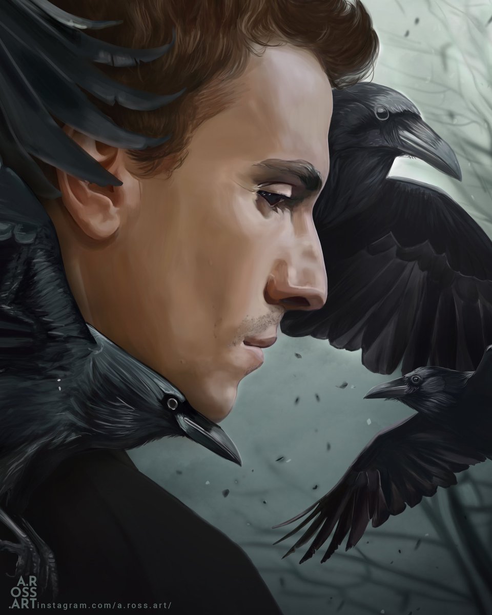 “Alaz’ın kargalarla olduğu.“ (c) <a href="/bertanasllani/">Bertan Asllani</a> 🖤🪽 — I’m so happy to present you my new illustration of #BertanAsllani , I really hope you will like it. Thank you for this opportunity, seeing you posing with the portrait is the best an artist can wish! • #AsLaz #Yabani