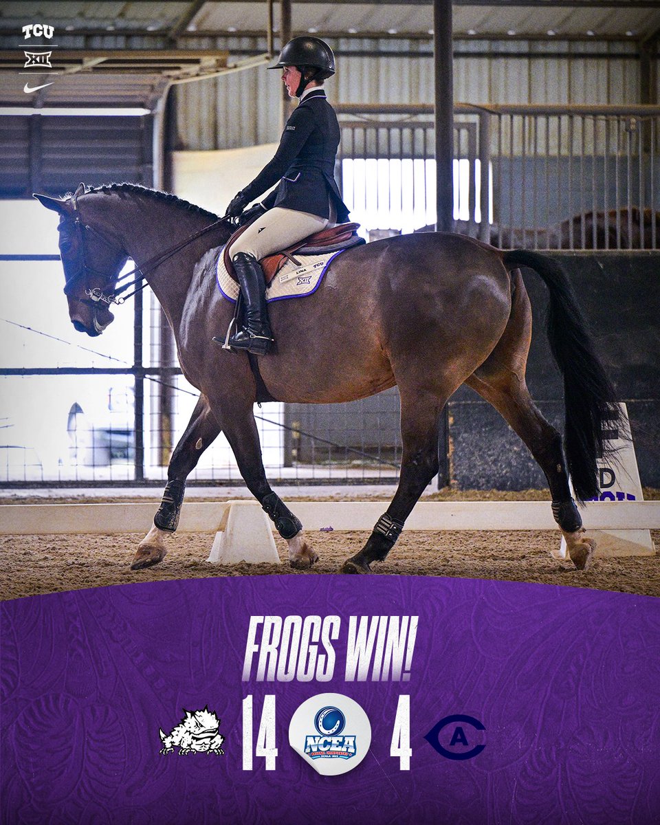 TCUWEquestrian's tweet photo. Frogs advance to the NCEA Semifinals 😈

TCU will take on A&amp;M tomorrow at 9 a.m. 

#GoFrogs x #1Family1Mission https://t.co/UIwH7kTmjx