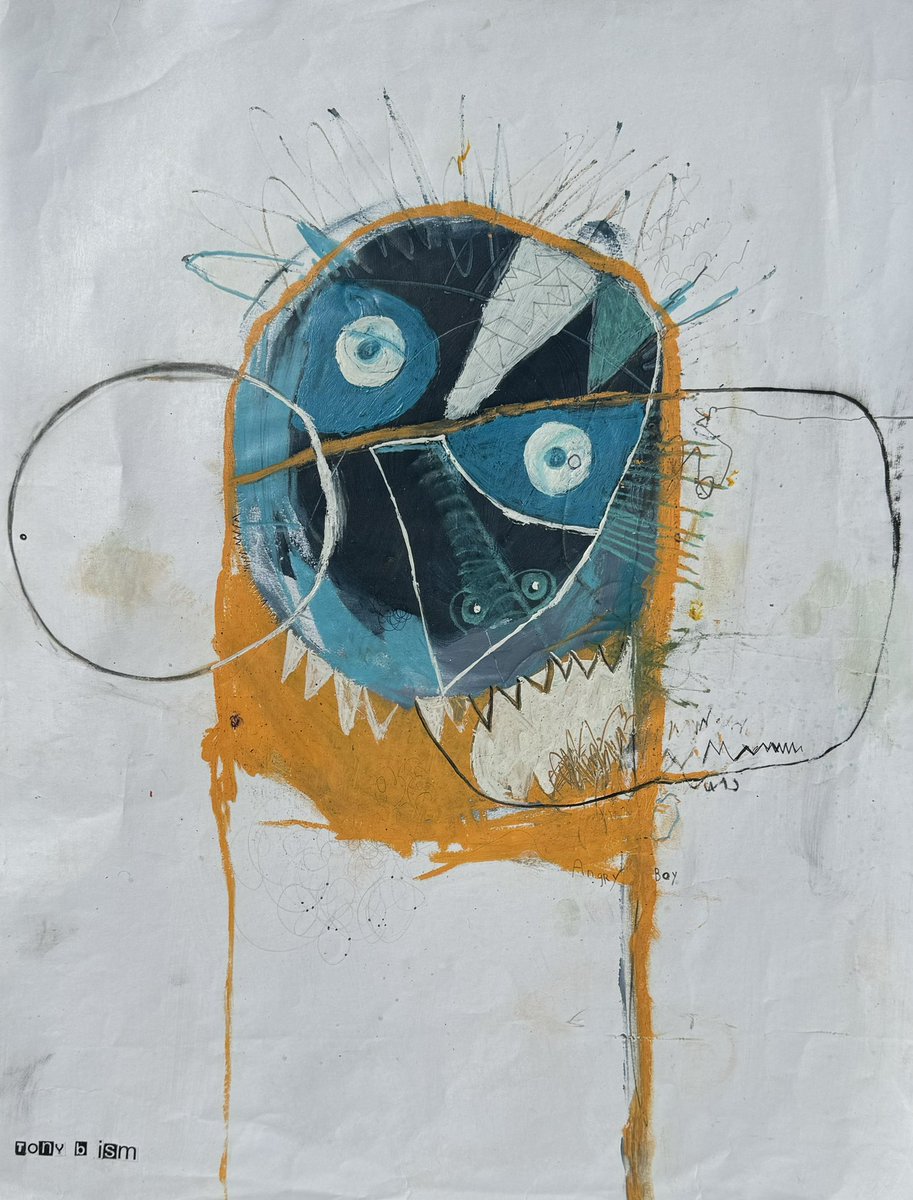 I was at the store and I saw a little boy throw a temper tantrum when he didn’t get what he wanted. I thought to myself, So that’s how I look, but only as an adult. “Angry Boy” Mixed media on paper, 18x24 inches.  #art #news #modernart #design