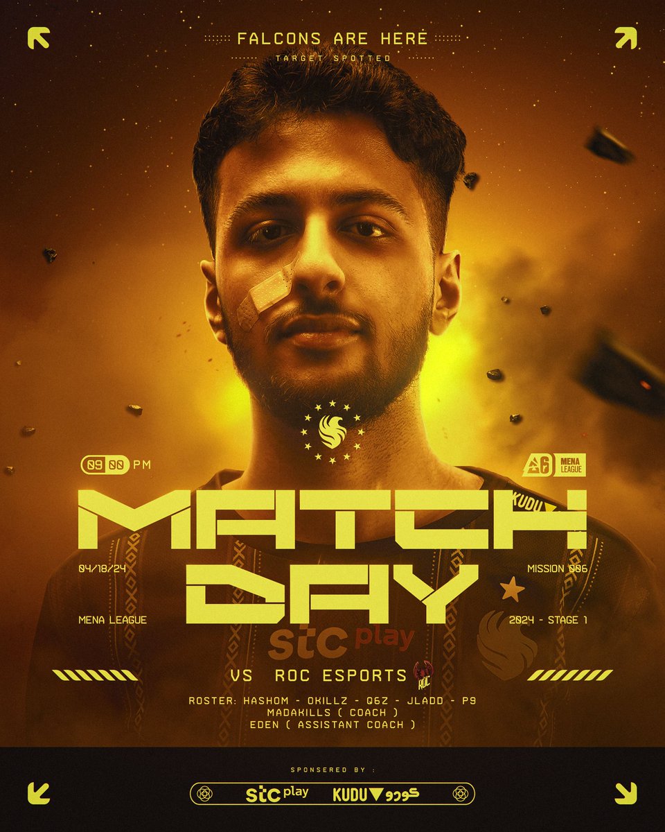 مباراتنا السادسة في الدوري العربي للعبة رينبو 6 سيج ضد فريق @esports_ROC! ⚔️ 🕚 9:00PM KSA 📺 twitch.tv/Rainbow6AR #FalconsAreHere