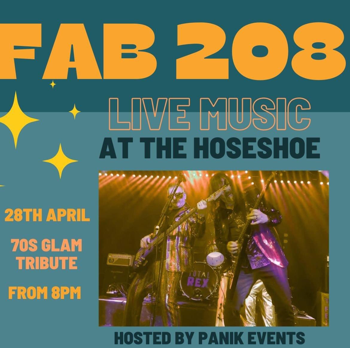 Sun Apr 28th ..it’s a 70s Night in #downend with FAB 208 live at the Horseshoe! @DownendCricket @downendvoice @CJHoleDownend #downend @DownendFlyrsGrl #glamrock #70sglam