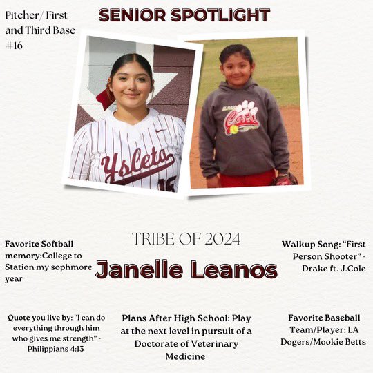 Senior night is this Friday!!! Our seventh senior spotlight is @janelle_leanos ❤️