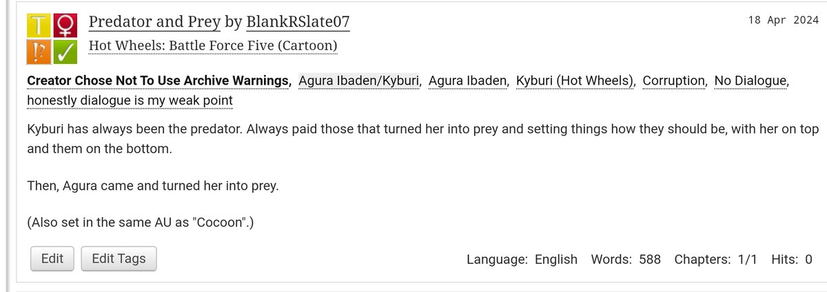 stormshockfuse's tweet photo. Really glad that I finally wrote something for Kyburi/Agura :D
https://t.co/wM1xfa68O9

#hwbf5 #bf5 #hotwheelsbattleforce #battleforce5 #fanfiction https://t.co/IOdbzpVU2c