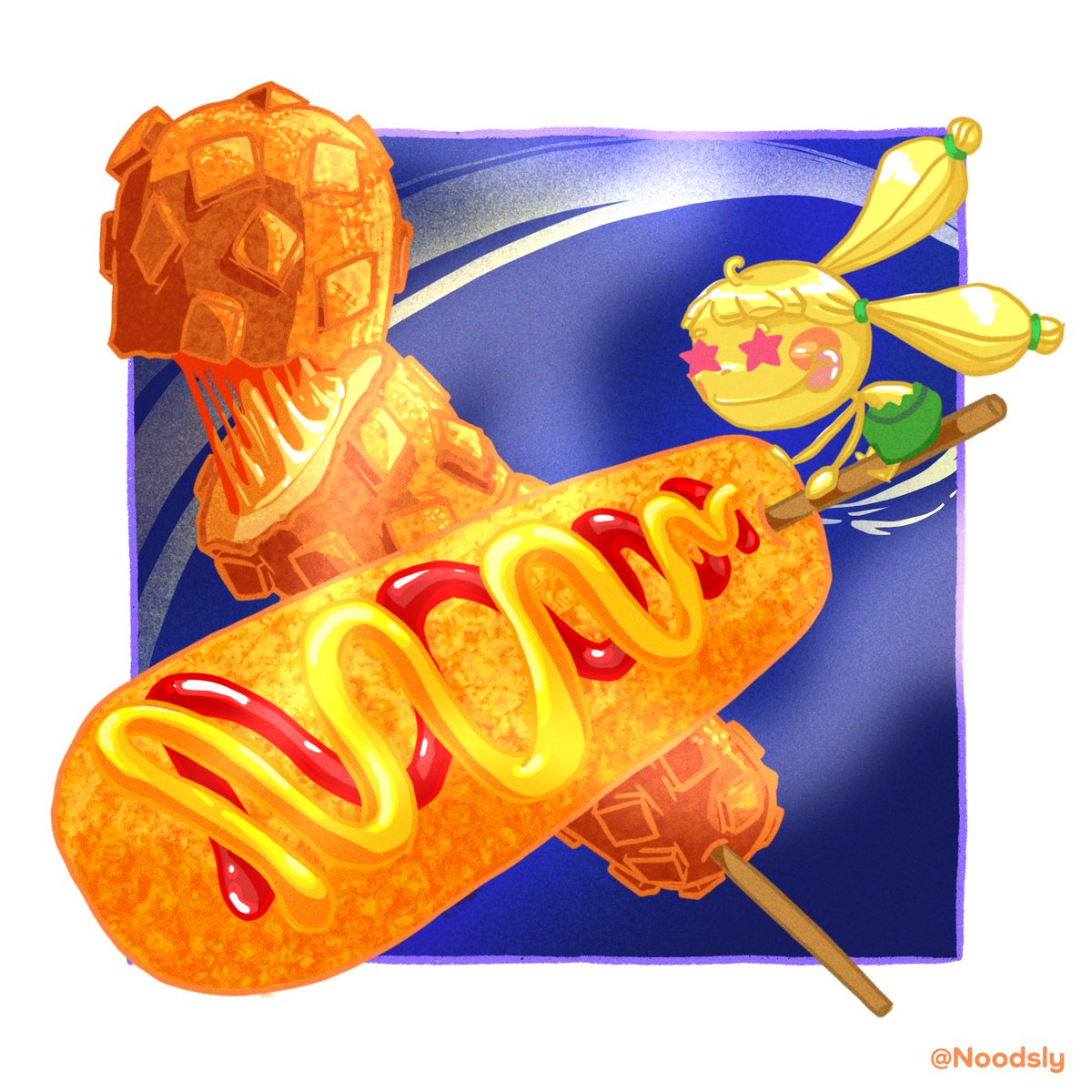 Noodsly is craving corndogs! Can you recommend a type of corndog Noodsly should try? — @noodsly #drawing #Food #Foodies #drawingart #foodillust