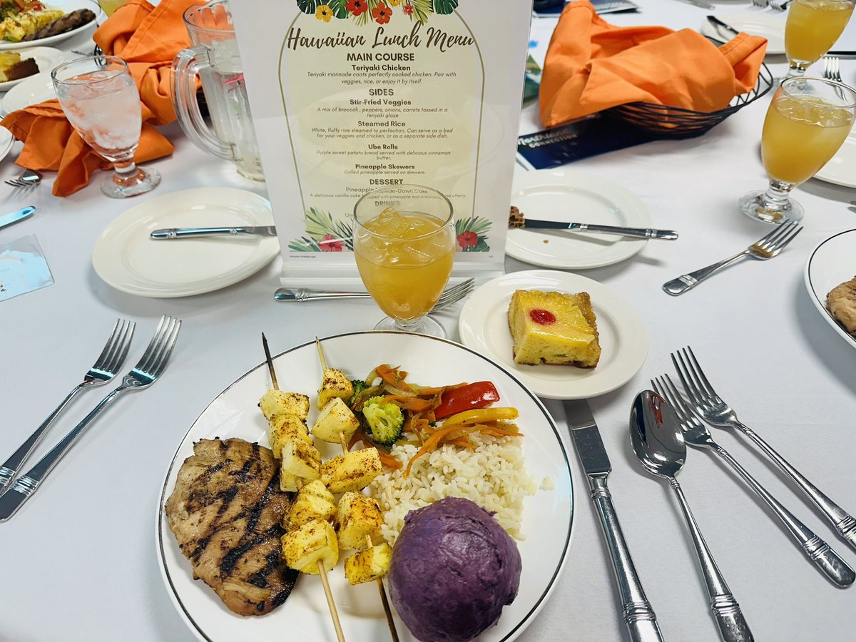Such a lovely Hawaiian 🌺 themed meal prepared by our @NCCRocks culinary students for today’s @PCChamber luncheon! #PCR3Proud #RealWorldLearning