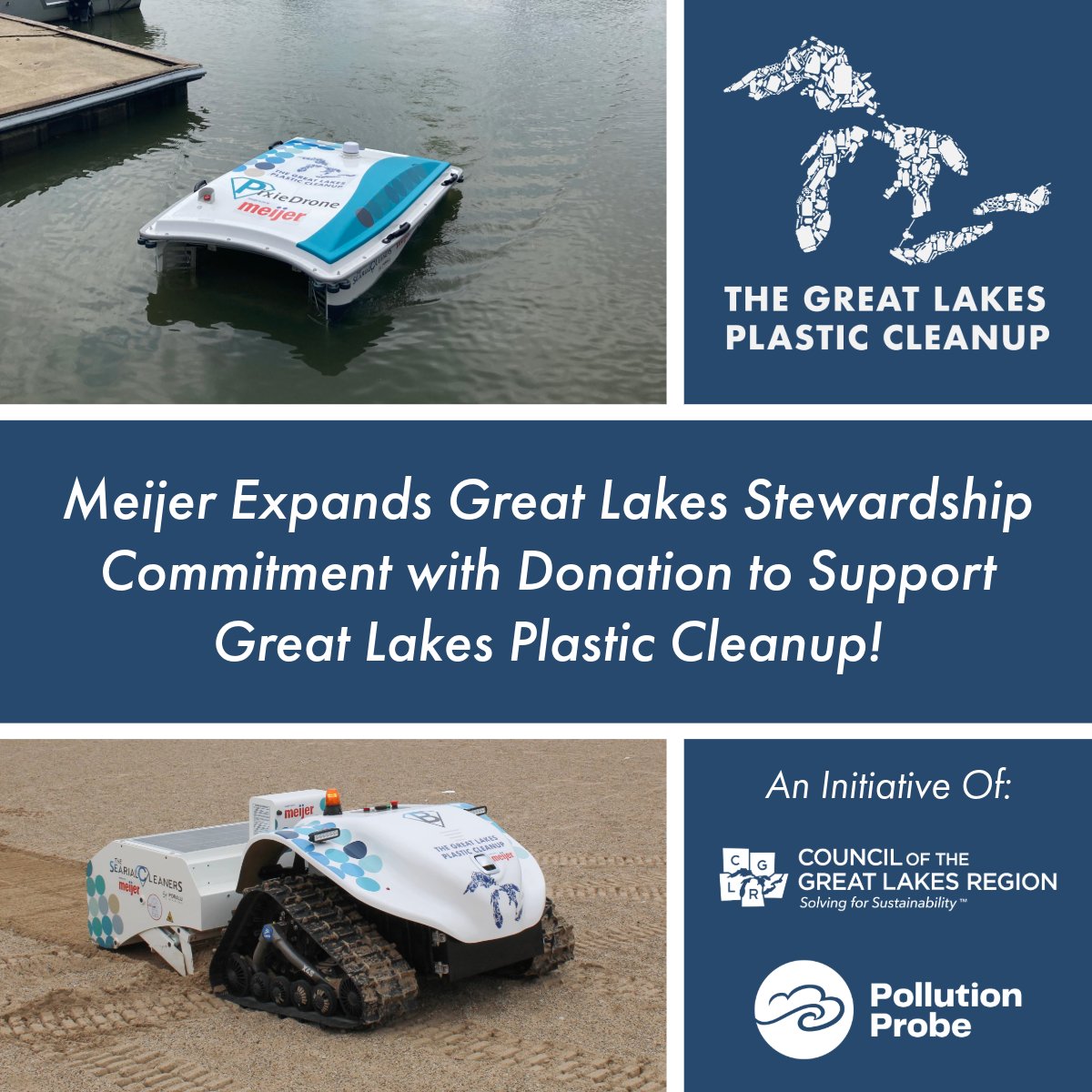 Midwest retailer @Meijer is continuing its commitment to #GreatLakes stewardship with a $250,000 donation to support the GLPC!

The donation brings a new BeBot and PixieDrone to @mkeriverkeeper.

Learn more: bit.ly/4aCPeaW

#GLPCleanup #BeatPlasticPollution