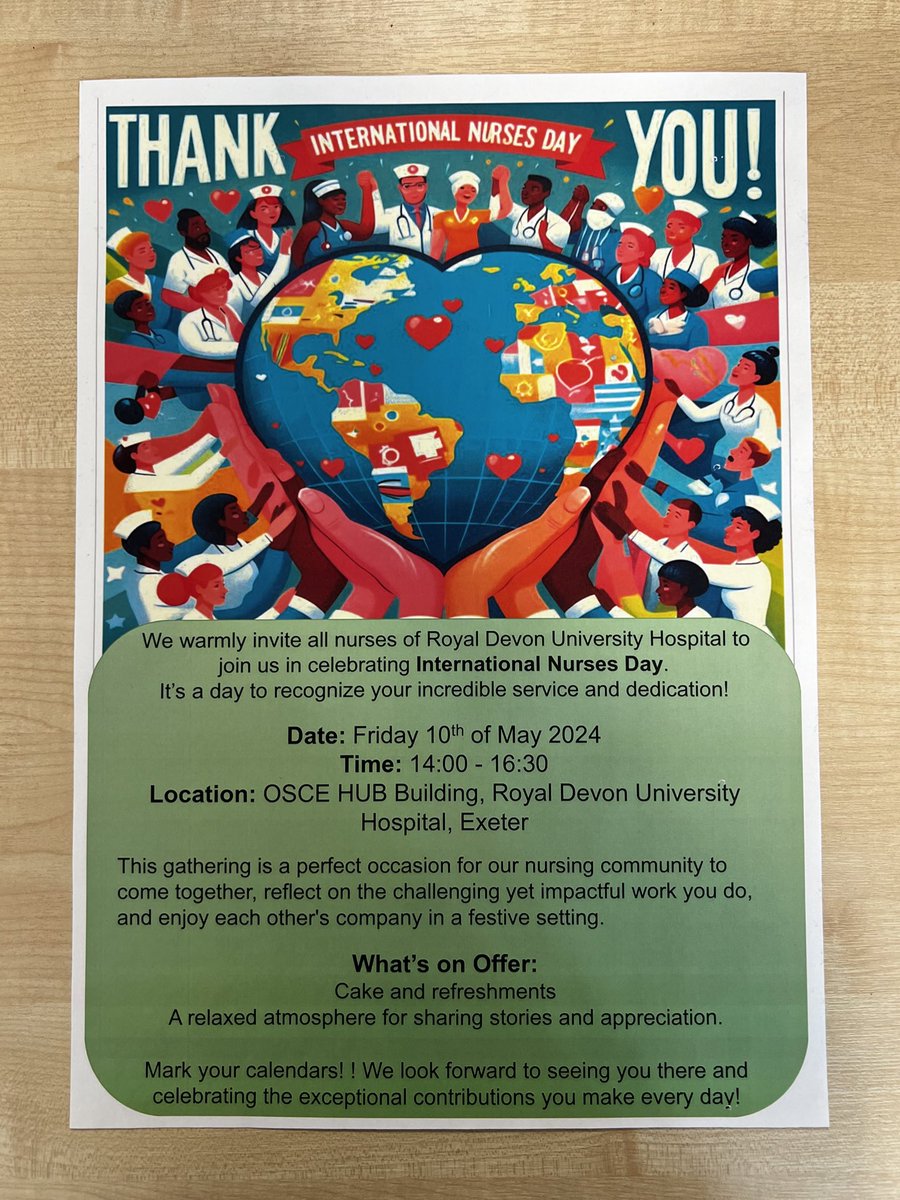 SpiropChrist's tweet image. 🌟Celebrate With Us: International Nurses Day 2024! 🌟
May 10th, 2024 ⏰14:00 - 16:30 📍 OSCE HUB, RDUH Hospital, Exeter
Join us for the drop-in event, for cake and refreshments as we honour your exceptional contributions!
#NursesDay2024
 #RDUHCelebrates #NurseAppreciation
