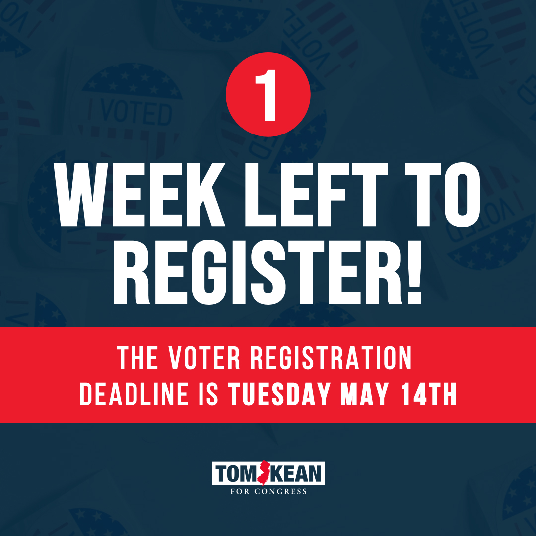NJ07, the clock is ticking! ⏰ Only 1️⃣ week left to register to vote in the upcoming June 4th Primary Election. Need to register or check your registration status? Visit: nj.gov/state/election… 💻