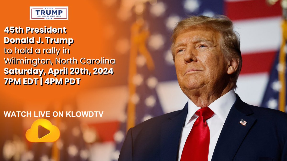 Join KlowdTV and watch President Donald Trump’s rally in Wilmington, North Carolina Saturday, April 20th 7PM EDT | 4PM PDT klowdtv.com/home.ktv #klowdtv #rally #president #DonaldTrump #NorthCarolina