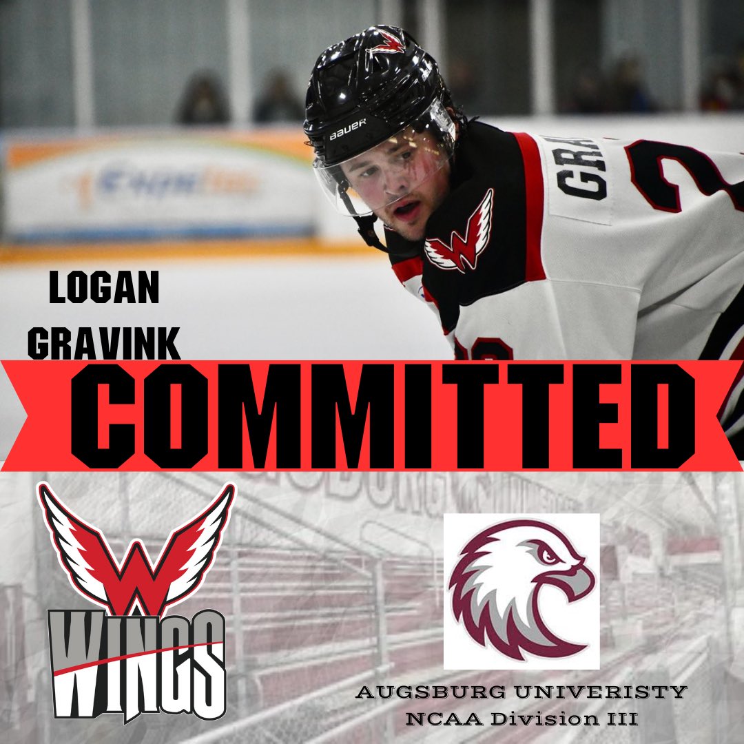 Logan Gravink, forward for the Aberdeen Wings, has announced his commitment to play DIII hockey at Augsburg University! Full Details Here: aberdeenwings.com/logan-gravink-… #WingsWay #WingsFamily #NAHL