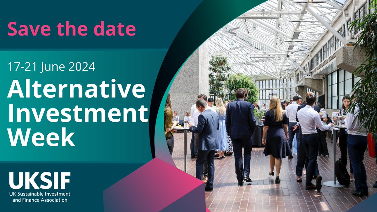 UKSIF's annual Alternative Investment Week #AIW2024 dates are🗓️17-21 June 2024. Be sure to mark your calendars and keep an eye out on our social media channels or website for registration details.