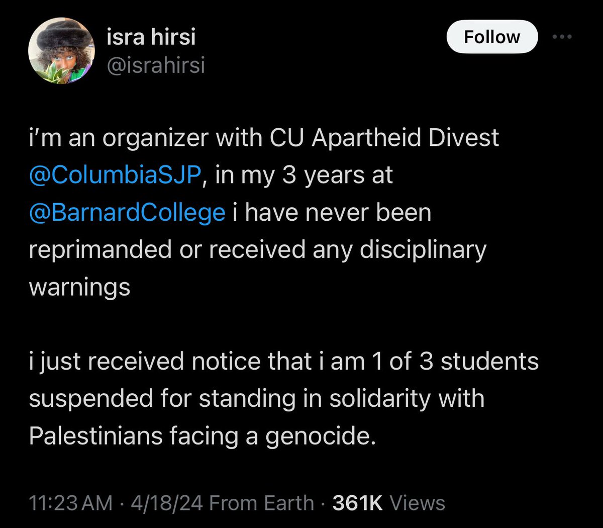 Ilhan Omar forced Columbia to admit that there were no anti Jewish protests and they retaliated by suspending her daughter