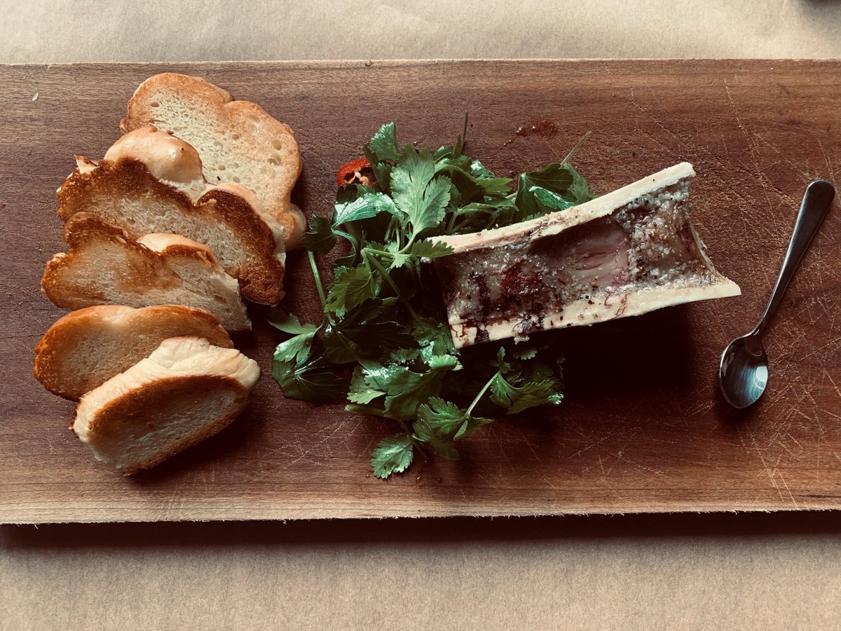 Oven roasted wagyu leg bones dusted with sea salt. Tender marrow scooped and spread like jelly on toasted baguette slices. Paired with a Coteaux Varois Mourvèdre I found in the cellar of my Provençal coastal manor. Exquisite.

YAYO