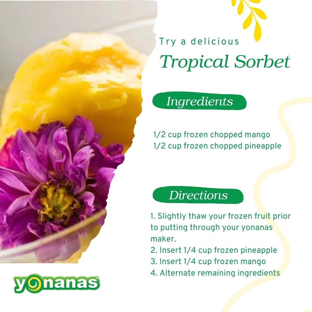 ✨ Try this delicious Yonanas Tropical Sorbet Recipe ✨ 

Enjoy the taste of the tropics with sweet mango &amp; pineapple. This bright, and vibrant recipe is a fan favorite around the world!

🌐 bit.ly/3U9ExqJ