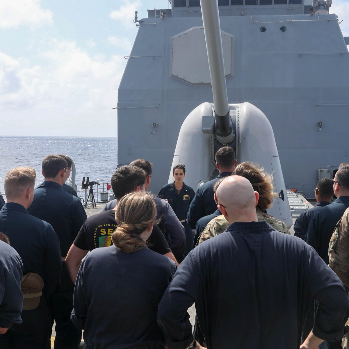 BRAVO ZULU! Lt. j.g. Malone receives his @SurfaceWarriors pin aboard USS Leyte Gulf (CG 55), then speaks to his teammates who helped him earn the SWO qualification. Leyte Gulf is deployed to the @Southcom region, the ship's final scheduled deployment after 37 years of service.