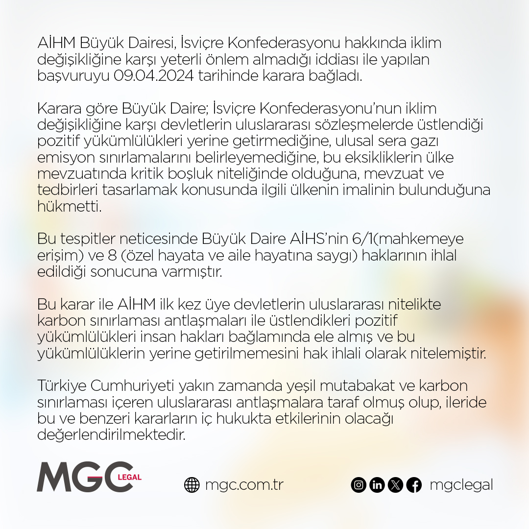 Avrupa İnsan Hakları Mahkemesi (AİHM) ilk kez üye bir devletin iklim değişikliğine karşı yeterli önlem almadığı gerekçesiyle hak ihlali kararı verdi.