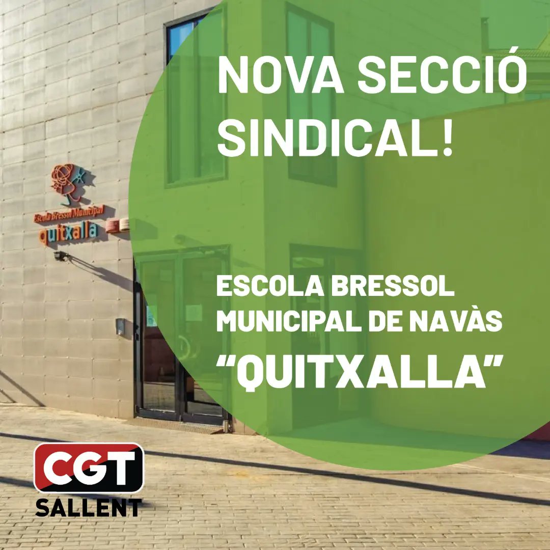 💥 Nova secció sindical!
Les educadores de l'escola bressol municipal La Quitxalla de Navàs s'han organitzat i han creat la secció sindical de la CGT a l'Ajuntament de Navàs. 

#SomForçaCreixent #Navàs #Educació03