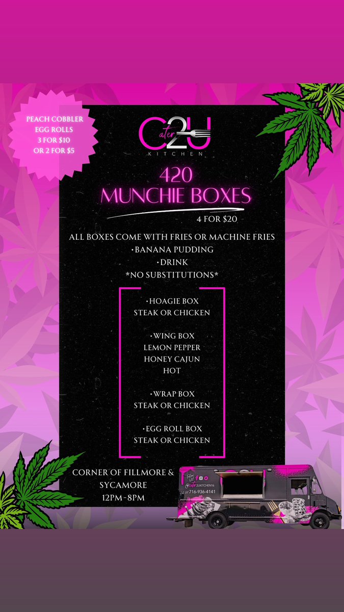 Cater2ukitchen1's tweet photo. Come see me on 4/20 We have all type of Munchie Boxes for you… We added Taco in Bag too 💗🖤
#cater2ukitchen #foodtruck #420day #munchies https://t.co/tG3BCg7413