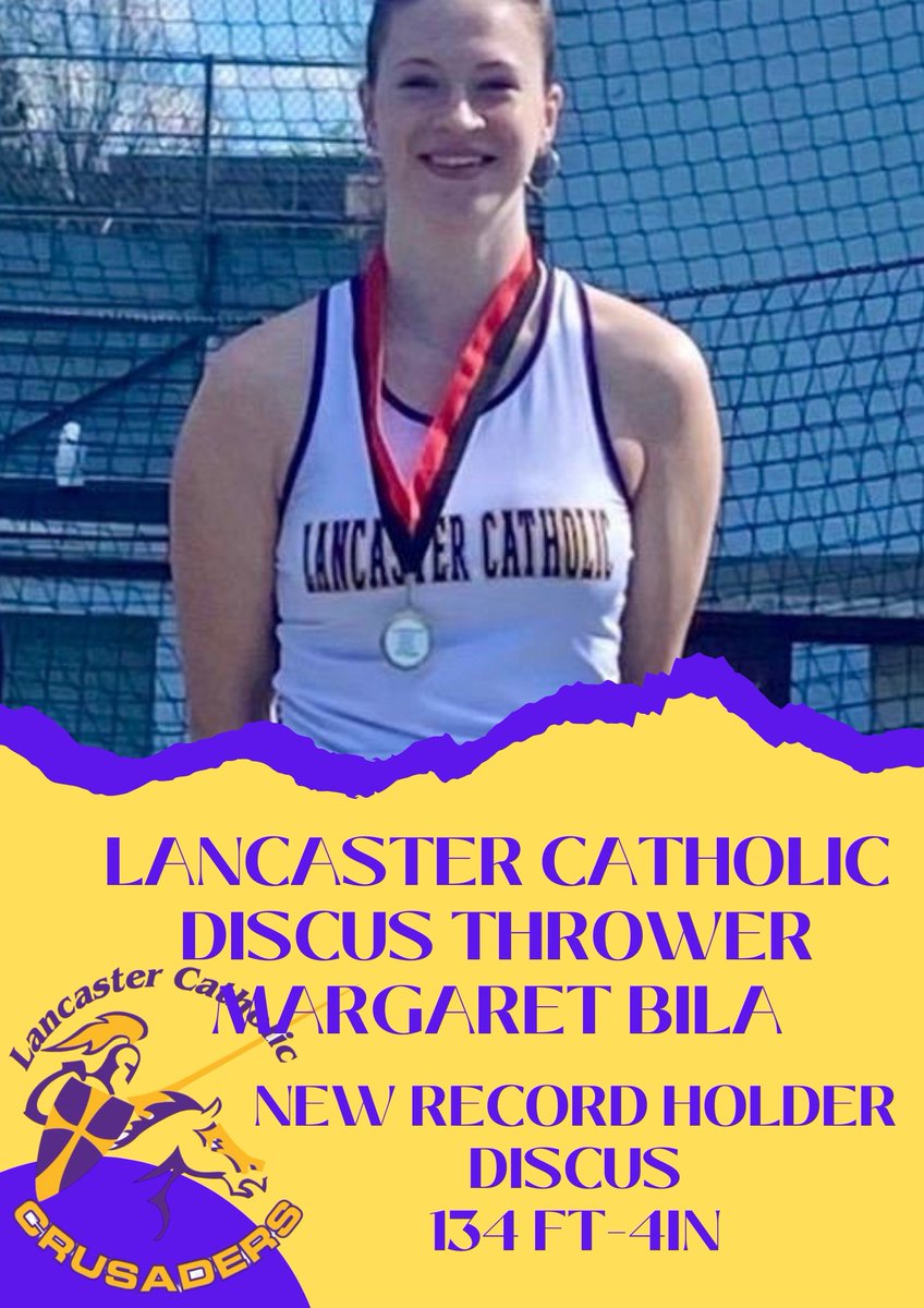 History was made in Crusader Stadium this past Monday. Congratulations to Margaret Bila on setting the new Discus record at Lancaster Catholic High School @CentralPARunner