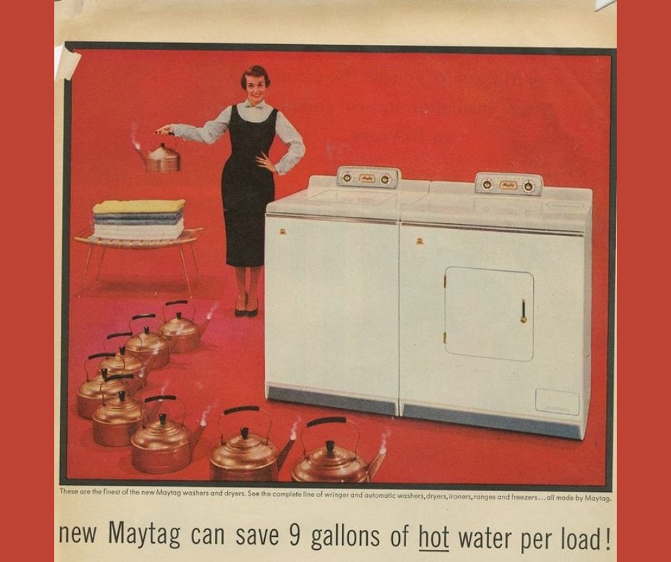 Maytag even more water & energy efficient today. #ThrowbackThursday #washerdryer #laundry #retro #advertising #ads #retrostyle #retrodecor #vintageadvertising #efficient #colourappliances #comoxvalley #courtenayappliances