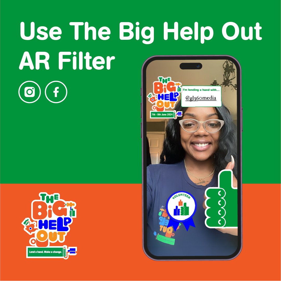 #TheBigHelpOut AR Filter is here!🥳 Click a snap on your stories using the AR Filter, tag us & a charity you love. #LendAHand from 7th - 9th of June at the biggest mass volunteering event of the year. Use on IG👉 instagram.com/ar/32938587242… Use on FB👉 facebook.com/fbcameraeffect…