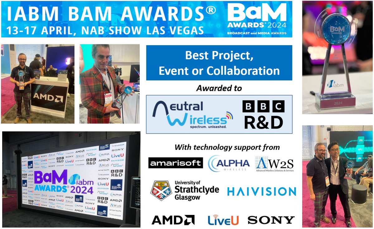 We are very pleased to be awarded the IABM (theiabm.org) BAM Award as part of the <a href="/NABShow/">NAB Show</a> in Las Vegas in the ‘Project, Event and Collaboration’ category.
(Mind you, being HQ’d in Scotland, a ‘bam’  refers to something quite different here - you can look it up).