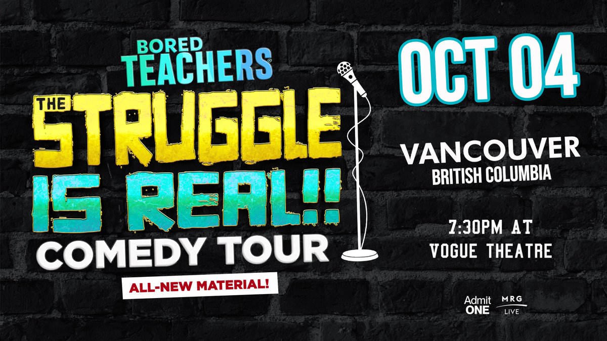 Bored Teachers are coming to Vancouver with all new material on their “The Struggle is Real!” tour this fall! Bringing a sense of humour to teachers around the world 🍎 Presale | 4/22 at 10AM PST, code: BORED On Sale | 4/23 at 10AM PST 🎟️: bit.ly/3xITYxr