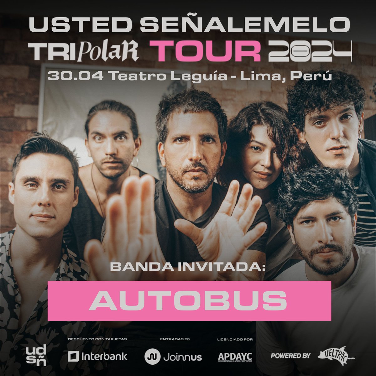 veltracmusic's tweet photo. Con mas de 10 000 suscriptores en Spotify, el grupo de indie rock peruano @Autobusmusic , serán los encargados de abrir la noche del 30 de abril en el Teatro Leguía en el concierto de @udsenalemelo  💥🎶.

#ustedseñalemeloenlima #autobus #veltracmusic https://t.co/qkxoMlejRe