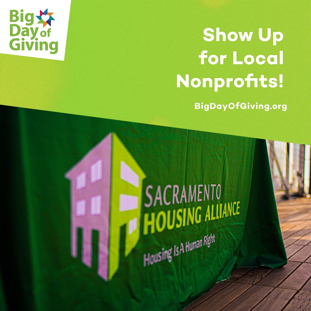 Mark your calendars! Big Day of Giving is on Thursday, May 2, and early giving begins TODAY! You can donate to the Sacramento Housing Alliance by visiting bigdayofgiving.org from now to Thursday, May 2, 2024. Thank you for your support! #BigDayofGiving
