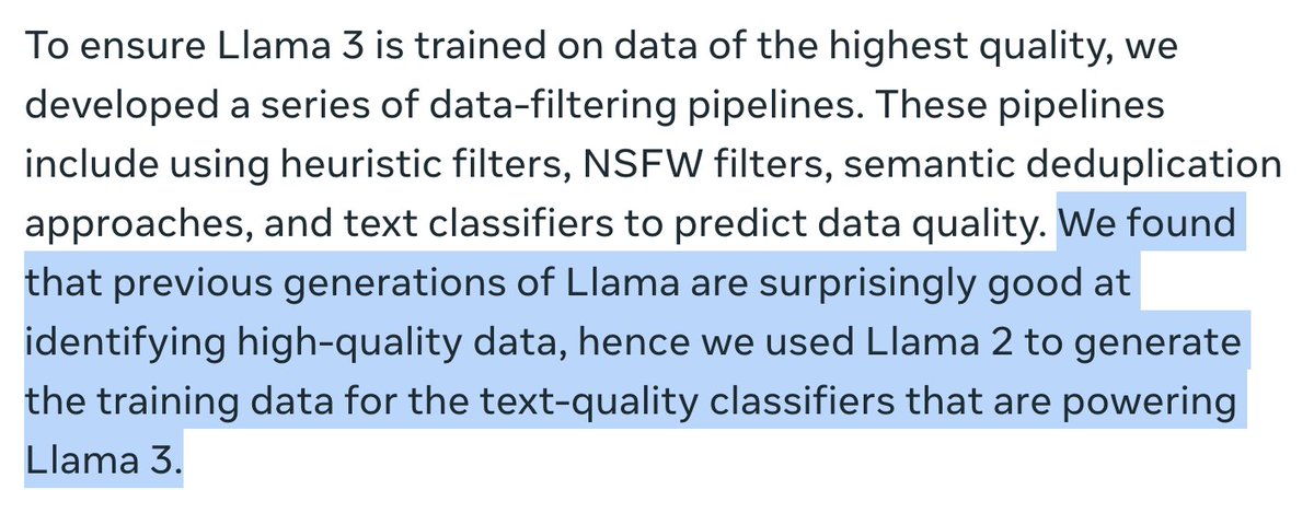 corbtt's tweet photo. This is how foundation model companies build a data flywheel that makes it hard to keep up. You'd better believe that OpenAI is using GPT-5 to filter and synthesize training data for GPT-6 already. https://t.co/DlvugLwplM