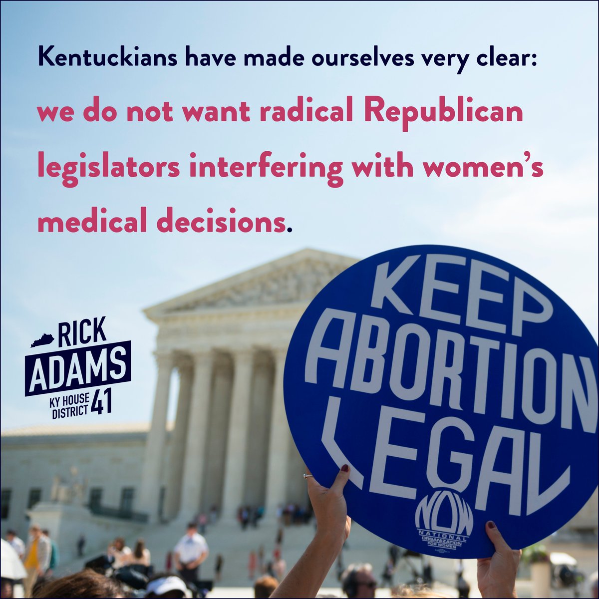 Kentuckians have made ourselves very clear: we do not want radical Republican legislators interfering with women’s medical decisions.

If elected, I will fight to protect reproductive rights. 

Learn more at rickadamsforky.com

#RightToChoose #PickRick