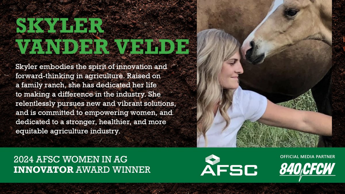 Women in Ag Award-Winner Spotlight: Skyler Vander Velde finds progressive solutions to challenges in agriculture, addressing economic, environmental, and social issues. Catch her tomorrow on the @840CFCW Alberta Ag Show with Cheryl Brooks. Full bio here: bit.ly/49WvEq1