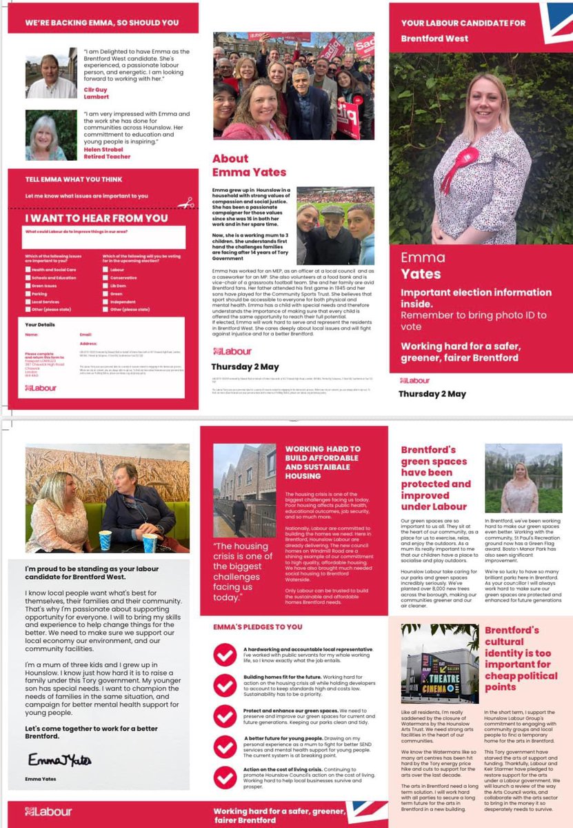 Read all about it! New leaflet about to drop from our fantastic by election candidate for Brentford West @EmmaJaneYates02 🌹