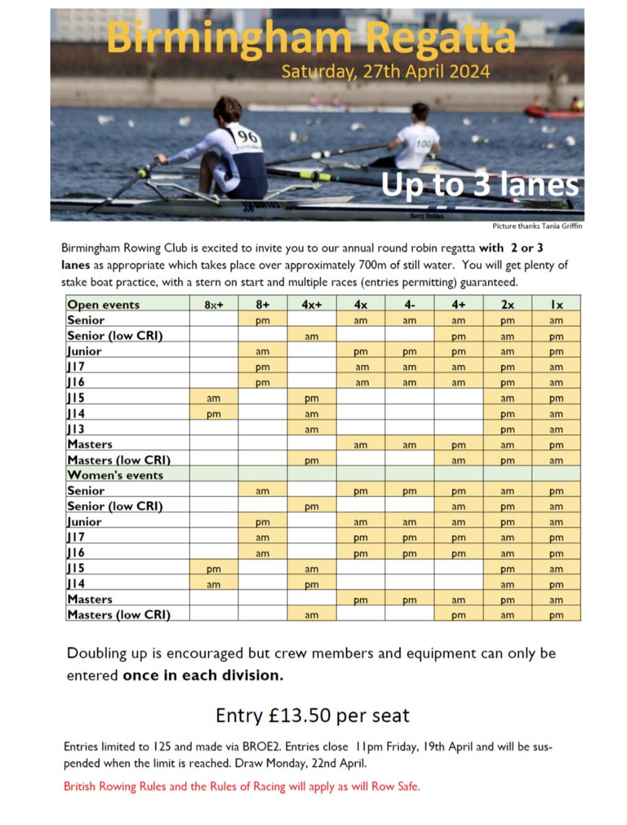 Because of a withdrawal of 1 club with a very large entry, the regatta is open for entries again. Entries close tomorrow at 11pm.