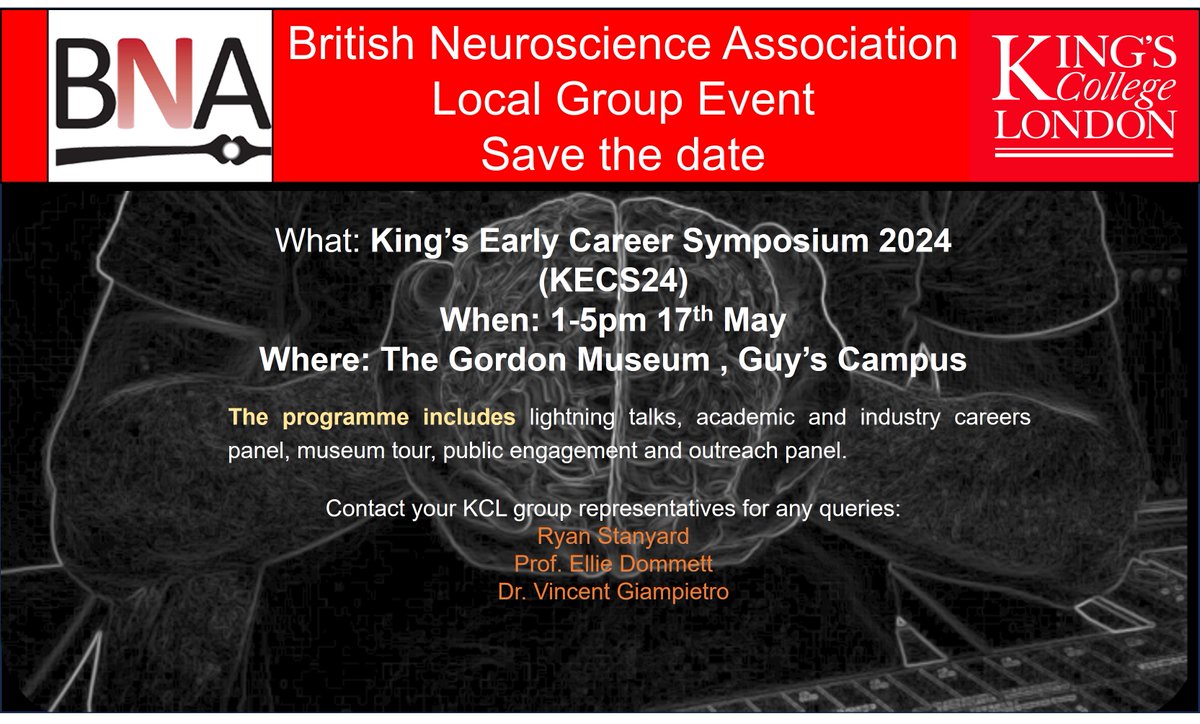 Really looking forward to our next KCL local group event for BNA members (and prospective members!). We will be sharing details in due course on how to book but if you are a neuroscientist @KingsCollegeLon @BritishNeuro save the date!