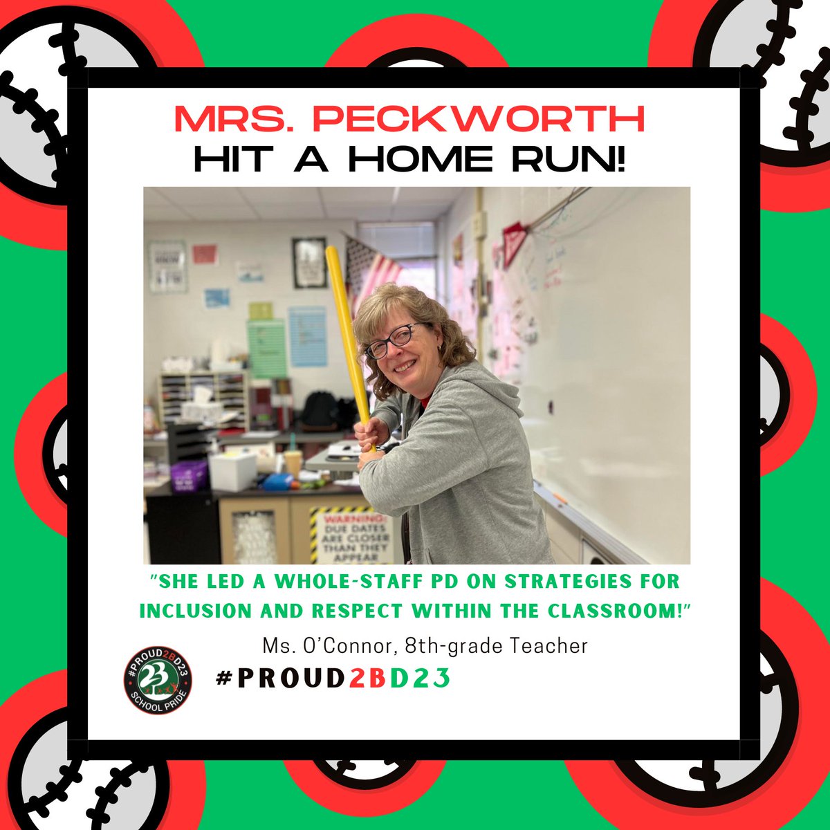 Batter up! The @PHSD23 staff are hitting home runs for our students, families, and colleagues! Which staff member will round the bases next? Stay tuned! #PROUD2BD23! ⚾️ @Dangelaccio @CraigCurtisD23 @AmyMcP_BAMMP @D23Eisenhower @D23Ross @D23Sullivan @D23MacArthur